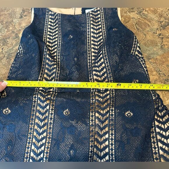Anthropologie Georgia Navy Blue/ Marine Eyelet Overlay Lace Mini Dress - Picture 9 of 10